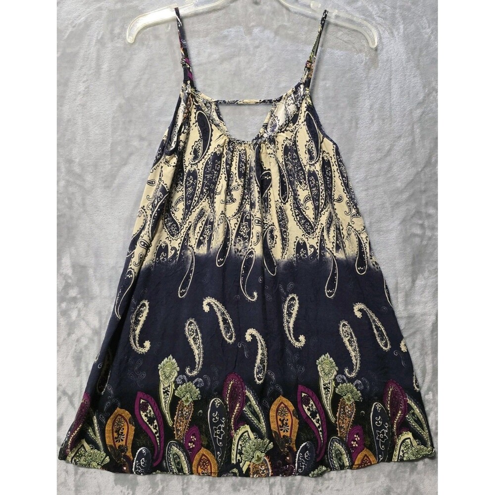 En Crème Top Womens Small Spaghetti Straps Blue Paisley Boho Peasant Cottagecore - Picture 1 of 9